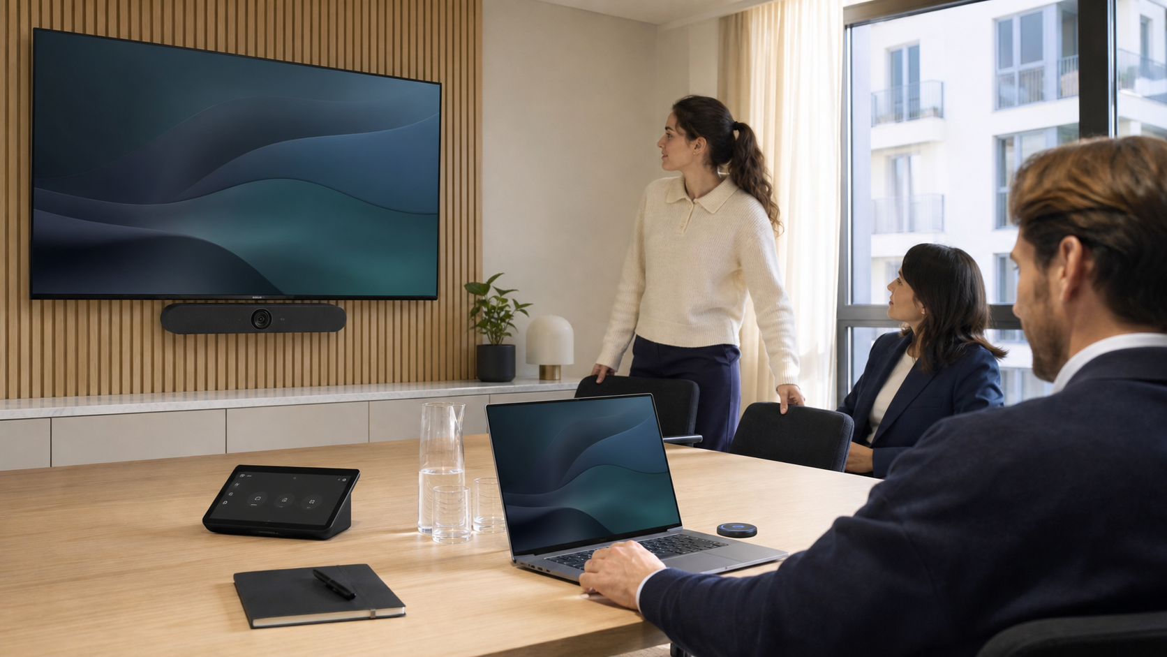 Wireless meeting-room presentation and collaboration device